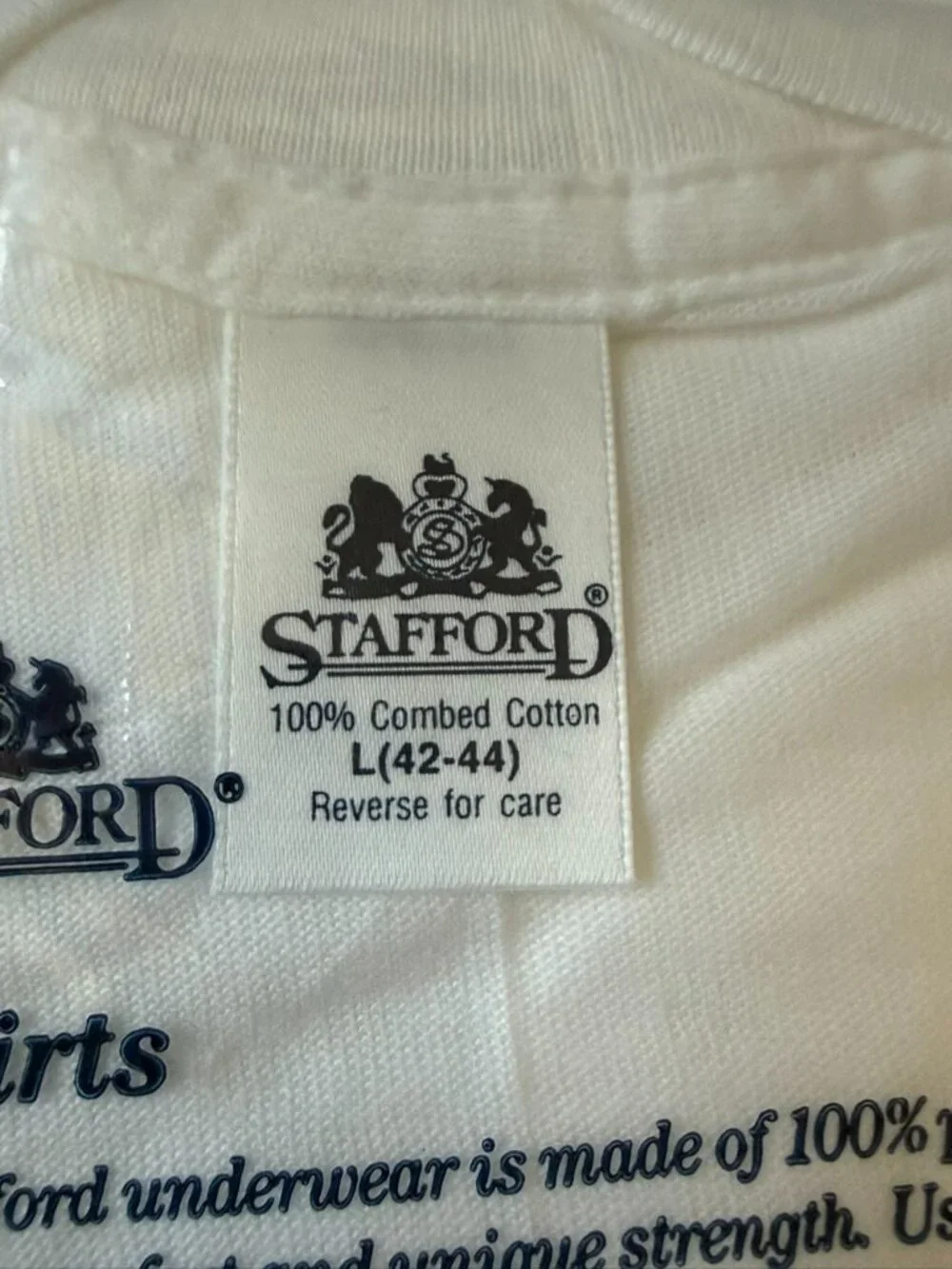 Stafford Mens L 42-44 Vintage V-neck Shirts Tee White T Combed Cotton NOS 3-pack
